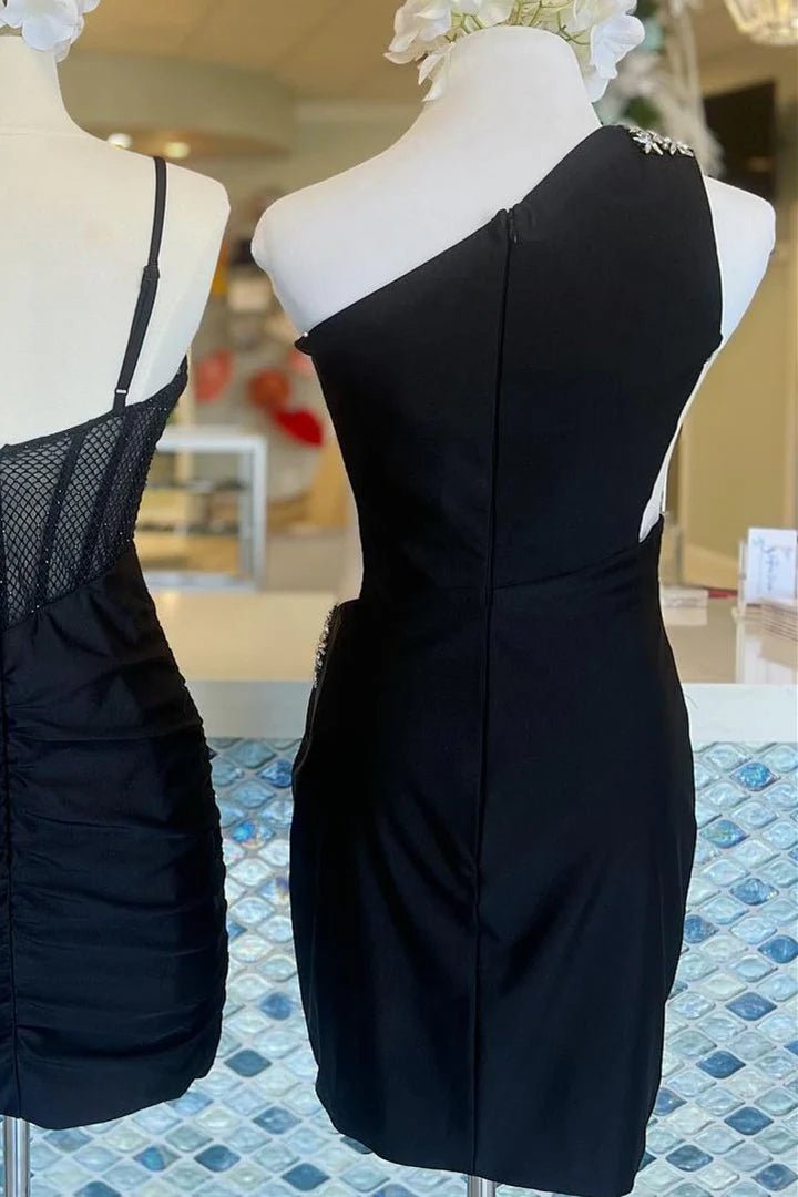 Chrissee |Sheath One Shoulder Pleated Satin Homecoming Dress