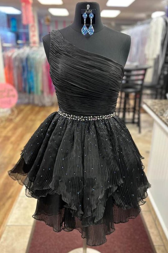 Seren | One - Shoulder Beaded Ruffle Homecoming Dress in Blue - KissProm