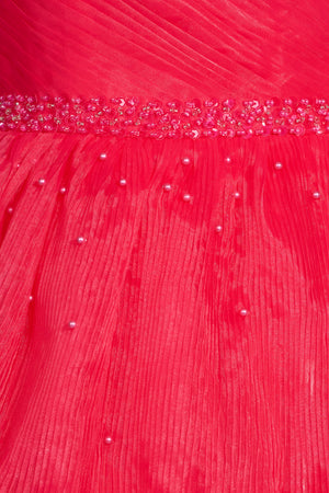 One-Shoulder Beaded Ruffle Homecoming Dress in Hot Pink - KissProm