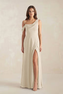 One - Shoulder Chiffon A - Line Bridesmaid Dress in Champagne - KissProm Bridesmaid Dresses