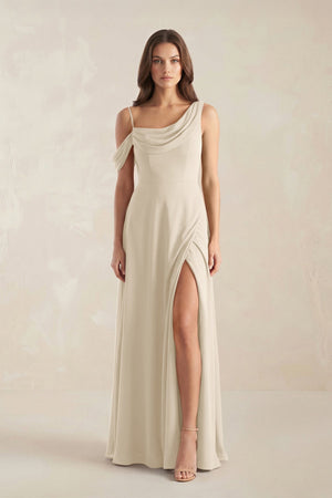 One - Shoulder Chiffon A - Line Bridesmaid Dress in Champagne - KissProm Bridesmaid Dresses