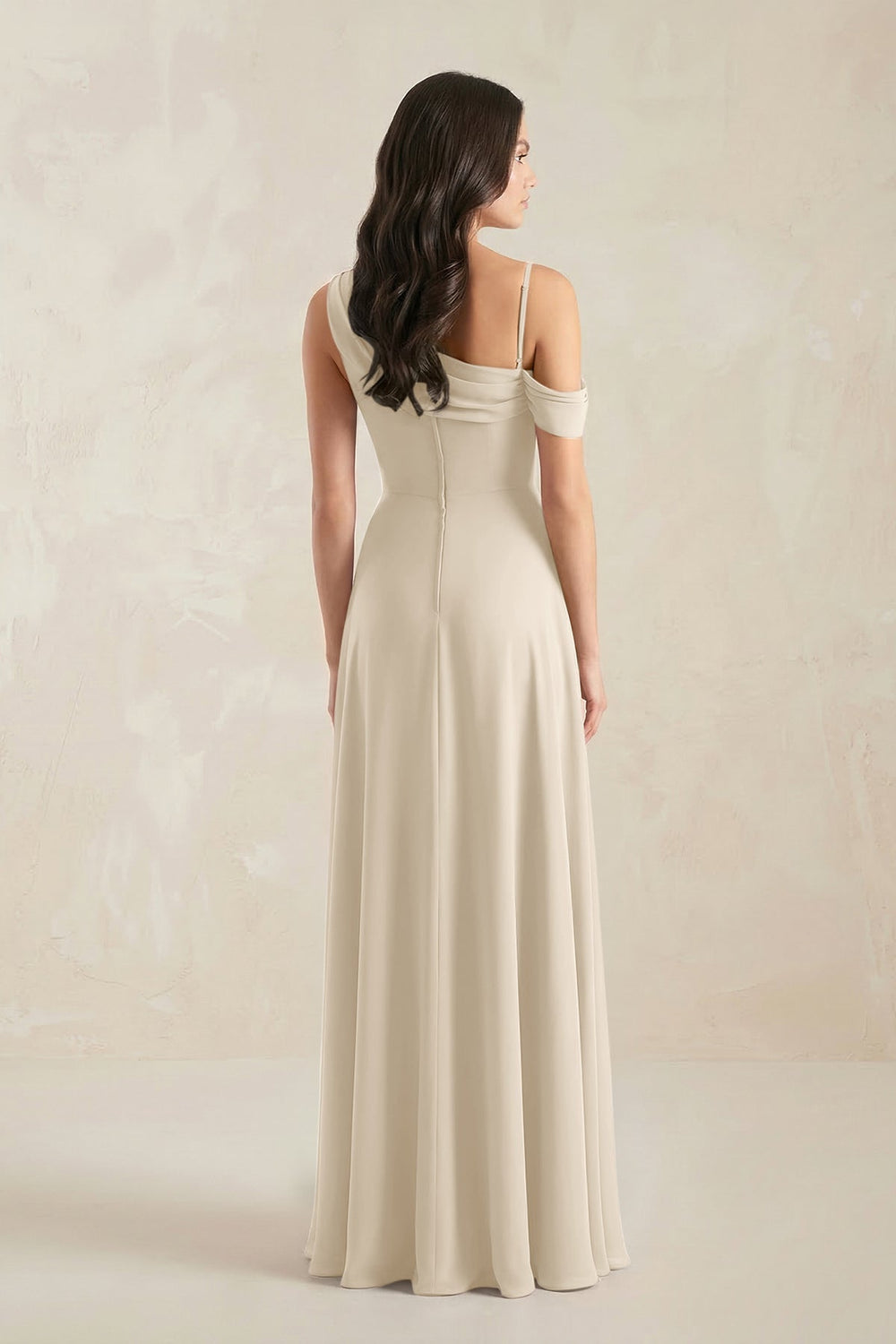 One - Shoulder Chiffon A - Line Bridesmaid Dress in Champagne - KissProm Bridesmaid Dresses