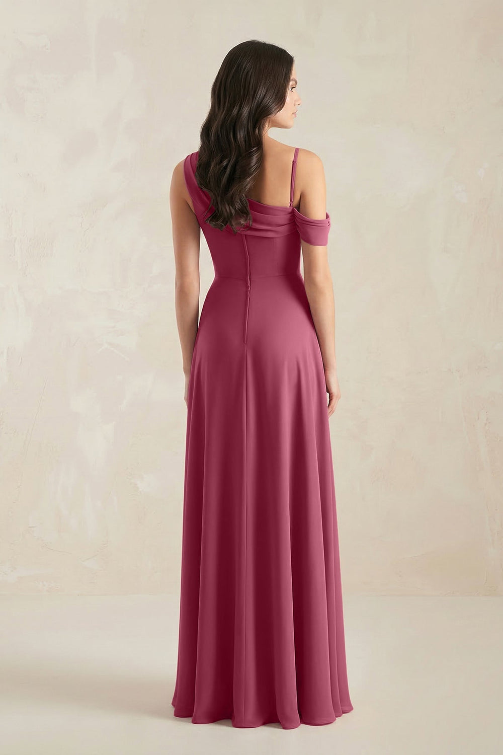 One - Shoulder Chiffon A - Line Bridesmaid Dress in Desert Rose - KissProm Bridesmaid Dresses