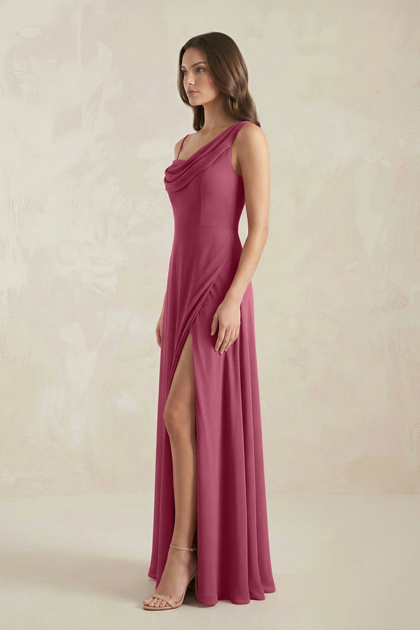 One - Shoulder Chiffon A - Line Bridesmaid Dress in Desert Rose - KissProm Bridesmaid Dresses