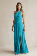 One-Shoulder Chiffon A-Line Bridesmaid Dress With Slit in Blue Jay - KissProm BRIDESMAID DRESSES