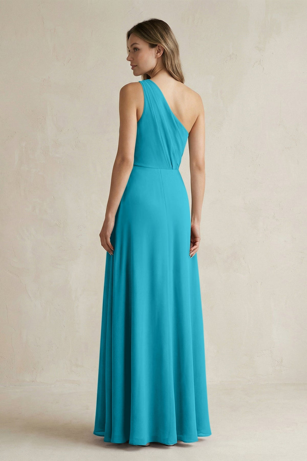 One-Shoulder Chiffon A-Line Bridesmaid Dress With Slit in Blue Jay - KissProm BRIDESMAID DRESSES