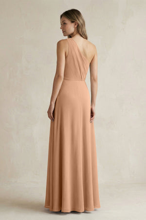 One-Shoulder Chiffon A-Line Bridesmaid Dress With Slit in Bronzer - KissProm BRIDESMAID DRESSES