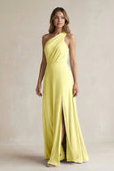 One-Shoulder Chiffon A-Line Bridesmaid Dress With Slit in Buttercup - KissProm BRIDESMAID DRESSES