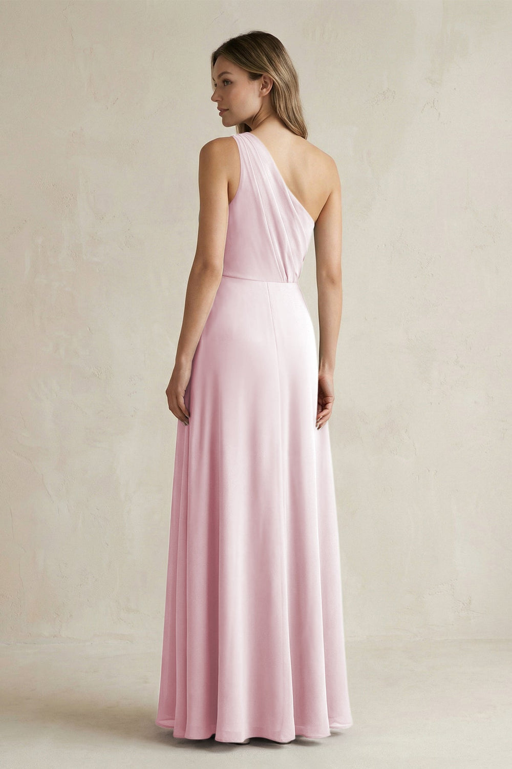 One-Shoulder Chiffon A-Line Bridesmaid Dress With Slit in Candy Pink - KissProm BRIDESMAID DRESSES