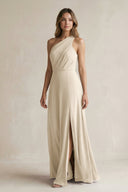 One-Shoulder Chiffon A-Line Bridesmaid Dress With Slit in Champagne - KissProm BRIDESMAID DRESSES