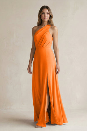 One-Shoulder Chiffon A-Line Bridesmaid Dress With Slit in Cinnamon - KissProm BRIDESMAID DRESSES
