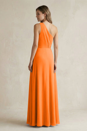 One-Shoulder Chiffon A-Line Bridesmaid Dress With Slit in Cinnamon - KissProm BRIDESMAID DRESSES