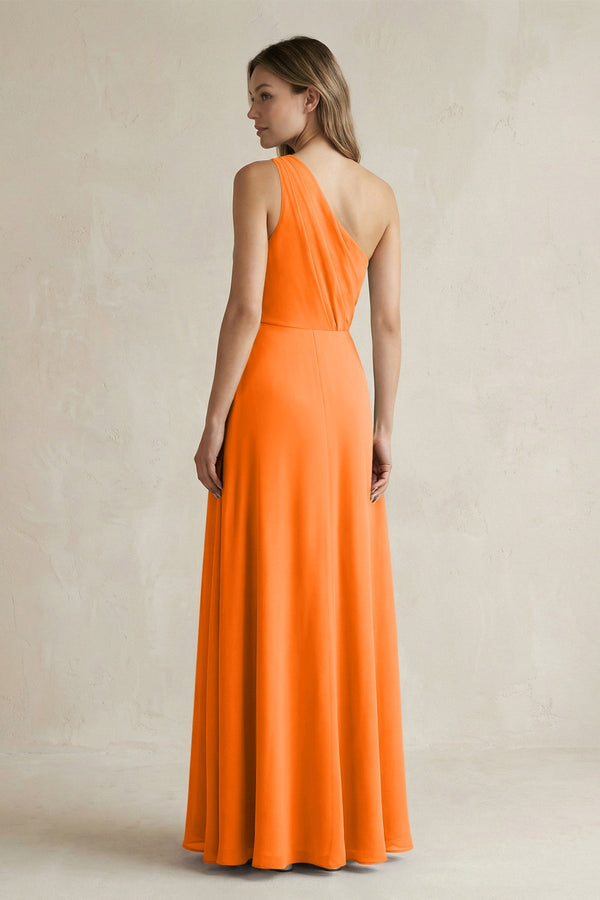 a line one shoulder chiffon dress Wedtrend Women Bridesmaids A Line One Shoulder Long Chiffon Wedding Party  Formal Bridesmaid Dress with Ruffles – WEDTREND main image 1