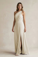 One-Shoulder Chiffon A-Line Bridesmaid Dress With Slit in Dove Gray - KissProm BRIDESMAID DRESSES