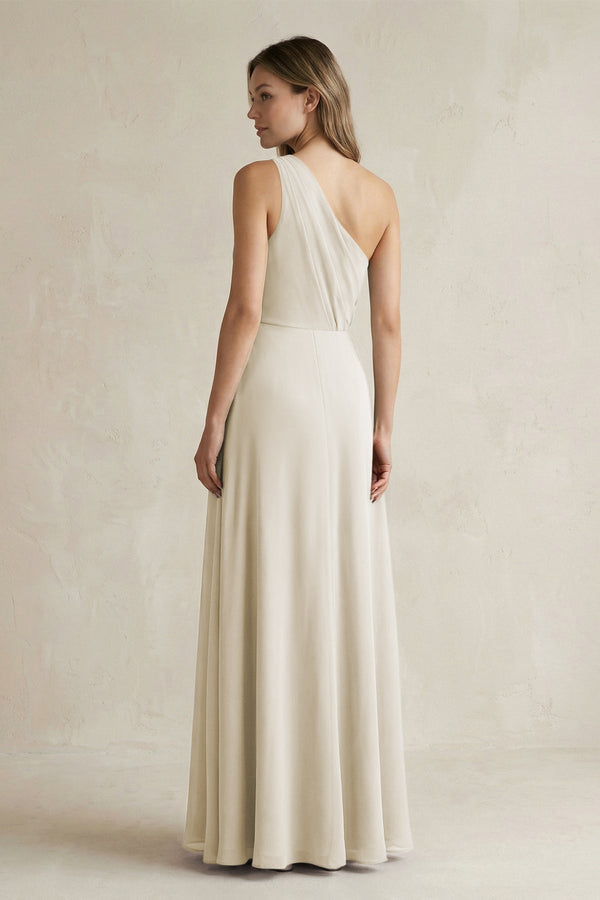 One-Shoulder Chiffon A-Line Bridesmaid Dress With Slit in Dove Gray - KissProm BRIDESMAID DRESSES