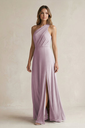 One-Shoulder Chiffon A-Line Bridesmaid Dress With Slit in Dusk - KissProm BRIDESMAID DRESSES