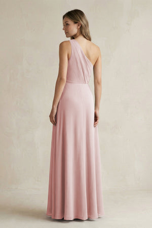 One-Shoulder Chiffon A-Line Bridesmaid Dress With Slit in Dusty Rose - KissProm BRIDESMAID DRESSES