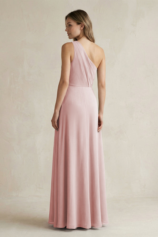 one shoulder dusty pink bridesmaid dresses Chiffon One Shoulder A Line Plus Size Bridesmaid Dresses