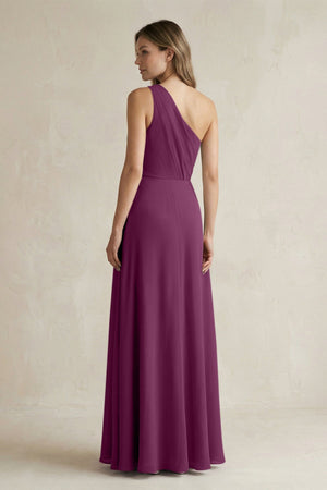 One-Shoulder Chiffon A-Line Bridesmaid Dress With Slit in Fig - KissProm BRIDESMAID DRESSES