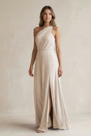 One-Shoulder Chiffon A-Line Bridesmaid Dress With Slit in Frost - KissProm BRIDESMAID DRESSES