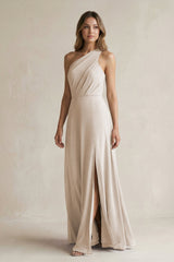 One-Shoulder Chiffon A-Line Bridesmaid Dress With Slit in Frost - KissProm BRIDESMAID DRESSES