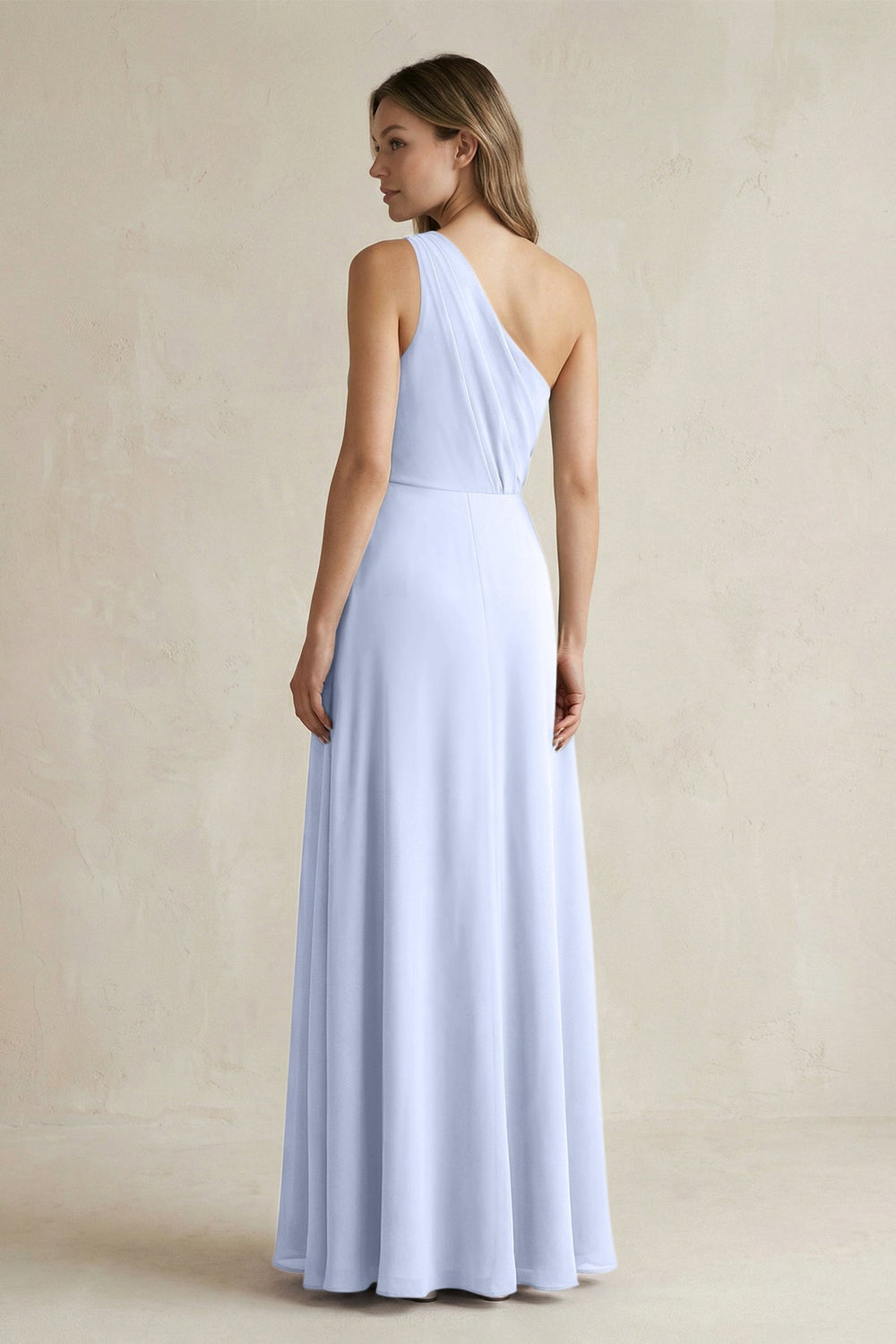 One-Shoulder Chiffon A-Line Bridesmaid Dress With Slit in Ice - KissProm BRIDESMAID DRESSES