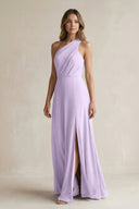 One-Shoulder Chiffon A-Line Bridesmaid Dress With Slit in Lavender - KissProm BRIDESMAID DRESSES