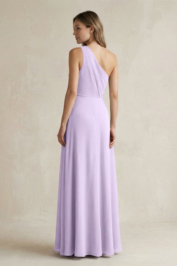 One-Shoulder Chiffon A-Line Bridesmaid Dress With Slit in Lavender - KissProm BRIDESMAID DRESSES