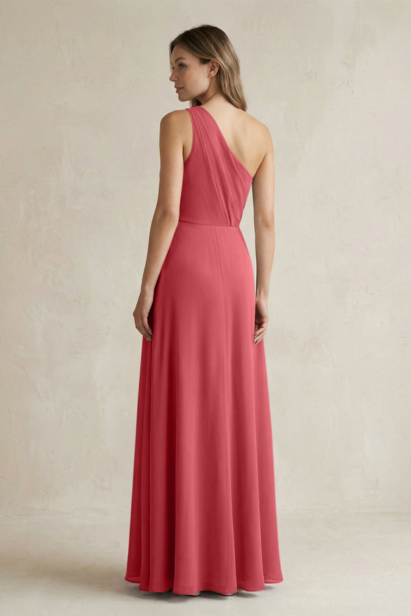 One-Shoulder Chiffon A-Line Bridesmaid Dress With Slit in Merlot - KissProm BRIDESMAID DRESSES