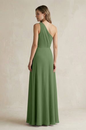 One-Shoulder Chiffon A-Line Bridesmaid Dress With Slit in Moss - KissProm BRIDESMAID DRESSES