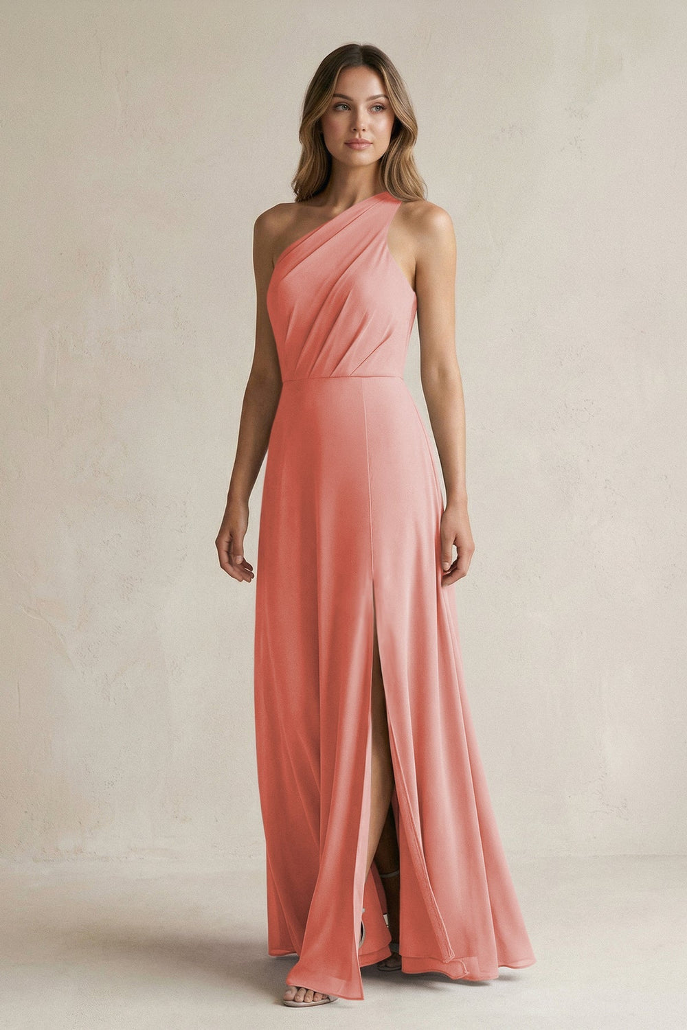 One-Shoulder Chiffon A-Line Bridesmaid Dress With Slit in Mulberry - KissProm BRIDESMAID DRESSES