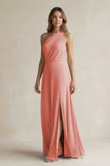 One-Shoulder Chiffon A-Line Bridesmaid Dress With Slit in Mulberry - KissProm BRIDESMAID DRESSES