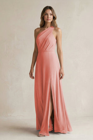One-Shoulder Chiffon A-Line Bridesmaid Dress With Slit in Mulberry - KissProm BRIDESMAID DRESSES