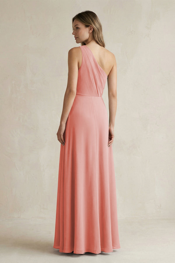 One-Shoulder Chiffon A-Line Bridesmaid Dress With Slit in Mulberry - KissProm BRIDESMAID DRESSES