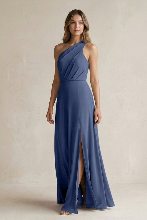 navy blue one shoulder bridesmaid dress KissProm
