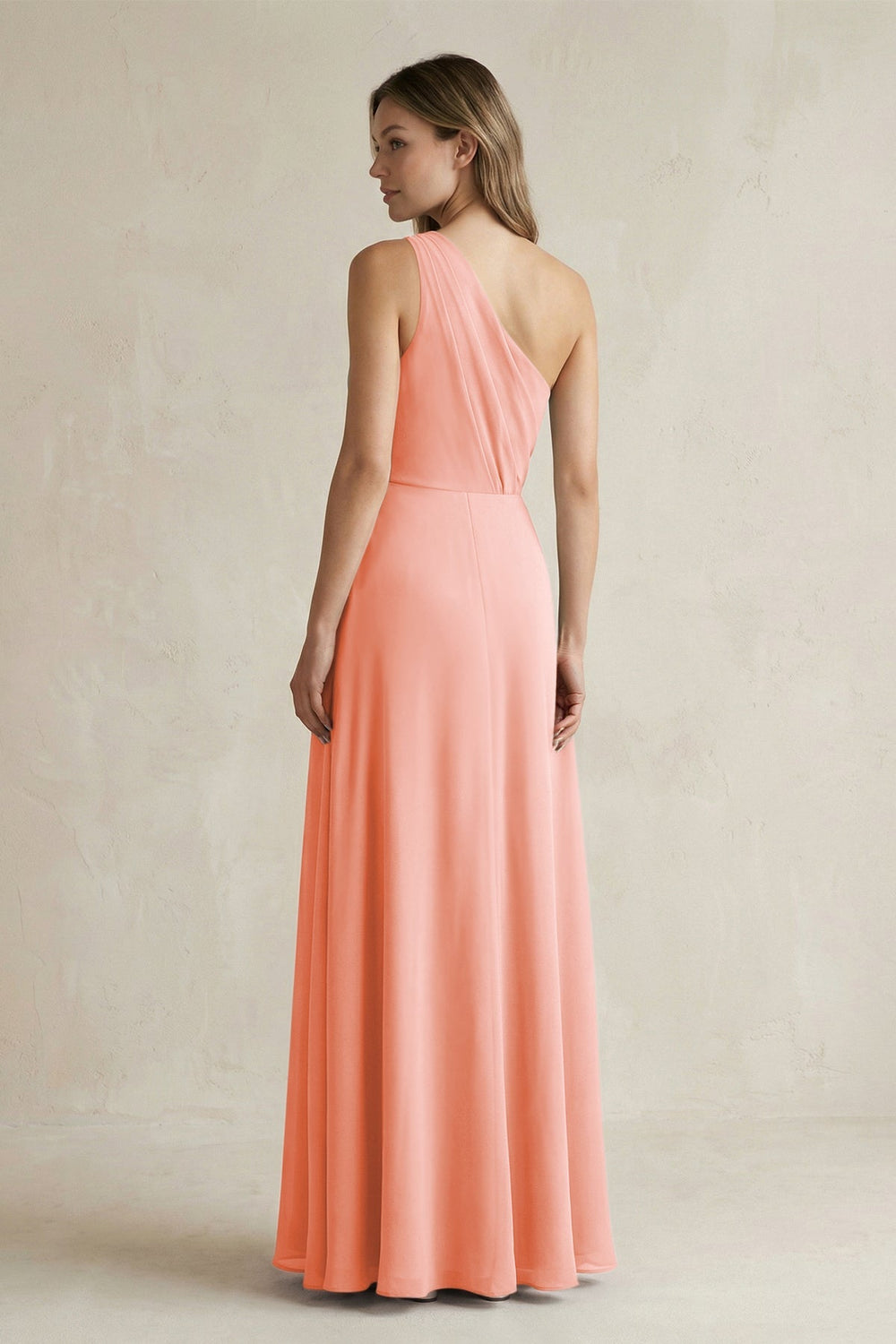 One-Shoulder Chiffon A-Line Bridesmaid Dress With Slit in Rosette - KissProm BRIDESMAID DRESSES