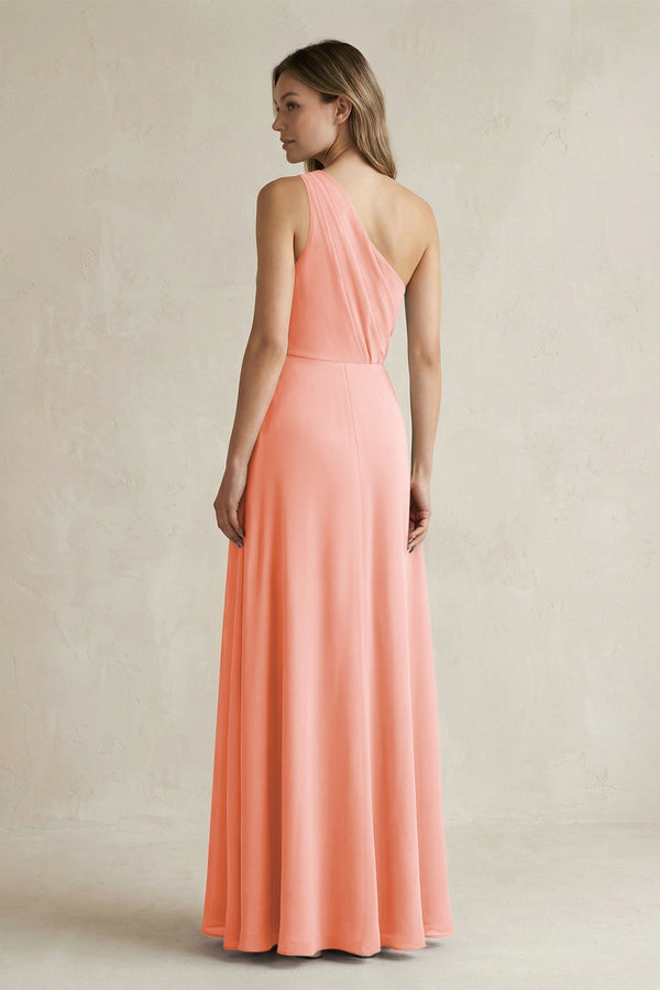 One-Shoulder Chiffon A-Line Bridesmaid Dress With Slit in Rosette - KissProm BRIDESMAID DRESSES
