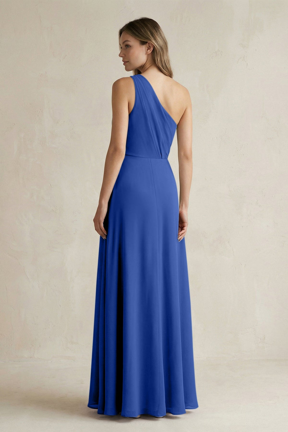 One-Shoulder Chiffon A-Line Bridesmaid Dress With Slit in Royal Blue - KissProm BRIDESMAID DRESSES