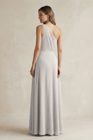 One-Shoulder Chiffon A-Line Bridesmaid Dress With Slit in Silver - KissProm BRIDESMAID DRESSES