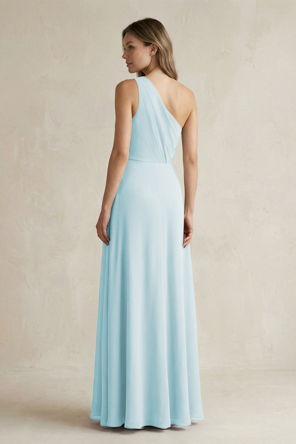 One-Shoulder Chiffon A-Line Bridesmaid Dress With Slit in Sky Blue - KissProm BRIDESMAID DRESSES
