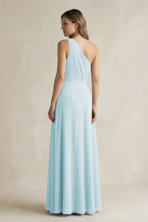 One-Shoulder Chiffon A-Line Bridesmaid Dress With Slit in Sky Blue - KissProm BRIDESMAID DRESSES