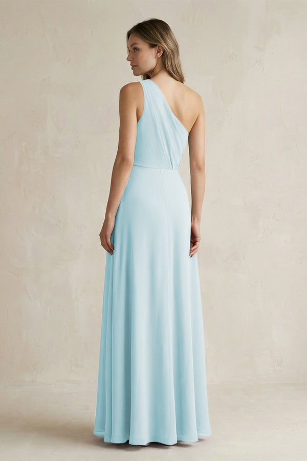 One-Shoulder Chiffon A-Line Bridesmaid Dress With Slit in Sky Blue - KissProm BRIDESMAID DRESSES