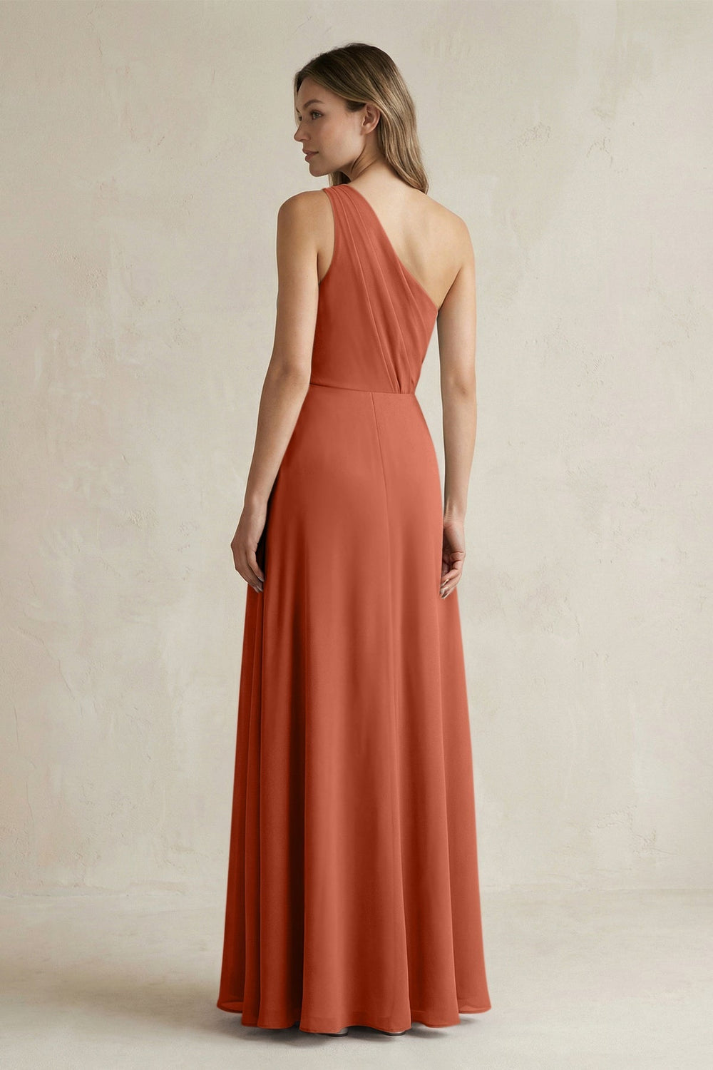 One-Shoulder Chiffon A-Line Bridesmaid Dress With Slit in Spice - KissProm BRIDESMAID DRESSES