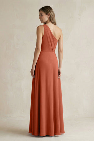 One-Shoulder Chiffon A-Line Bridesmaid Dress With Slit in Spice - KissProm BRIDESMAID DRESSES
