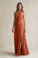 One-Shoulder Chiffon A-Line Bridesmaid Dress With Slit in Spice - KissProm BRIDESMAID DRESSES