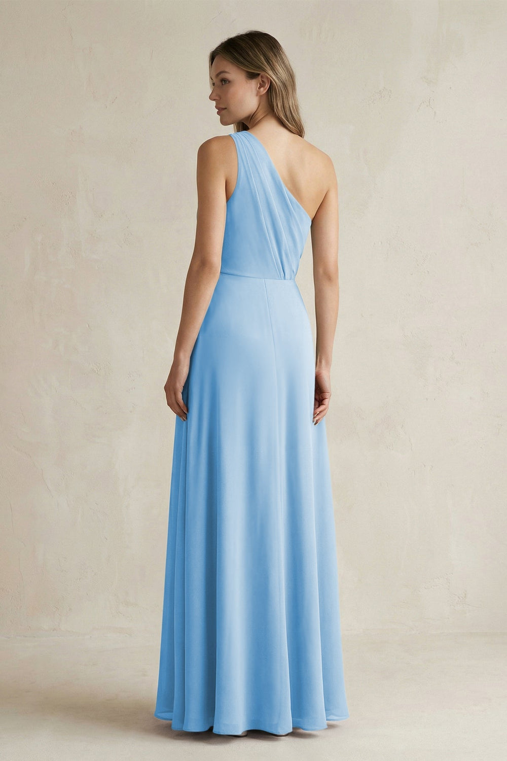 One-Shoulder Chiffon A-Line Bridesmaid Dress With Slit in Steel Blue - KissProm BRIDESMAID DRESSES