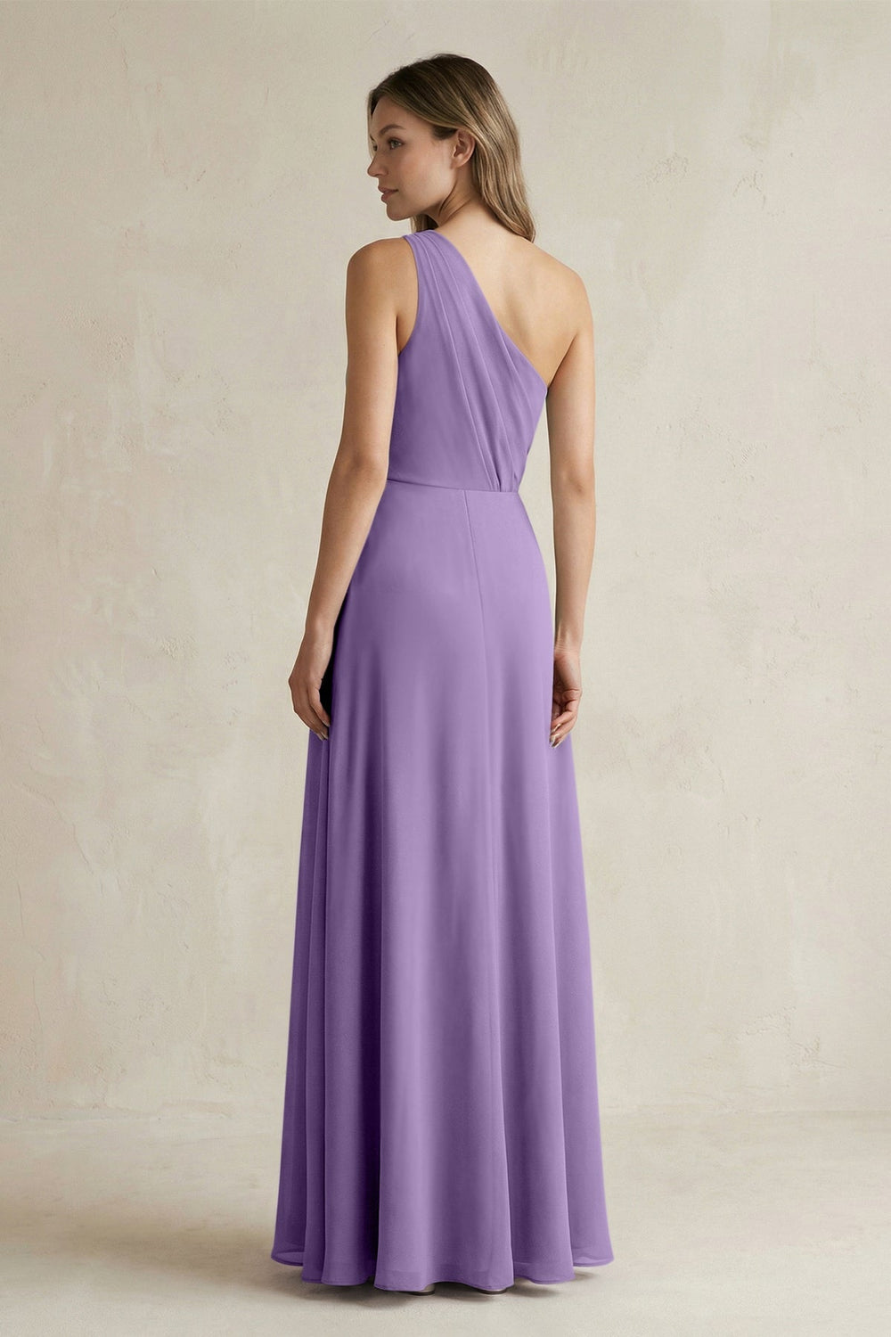One-Shoulder Chiffon A-Line Bridesmaid Dress With Slit in Tahiti - KissProm BRIDESMAID DRESSES