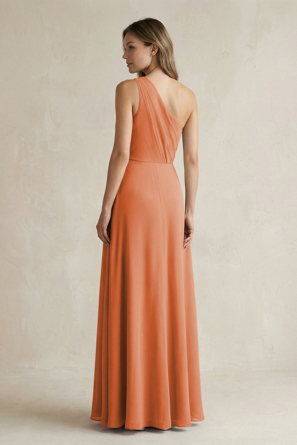One-Shoulder Chiffon A-Line Bridesmaid Dress With Slit in Terracotta - KissProm BRIDESMAID DRESSES