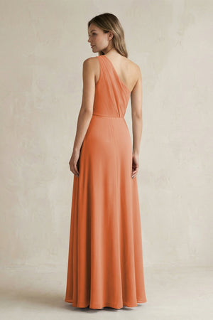 One-Shoulder Chiffon A-Line Bridesmaid Dress With Slit in Terracotta - KissProm BRIDESMAID DRESSES