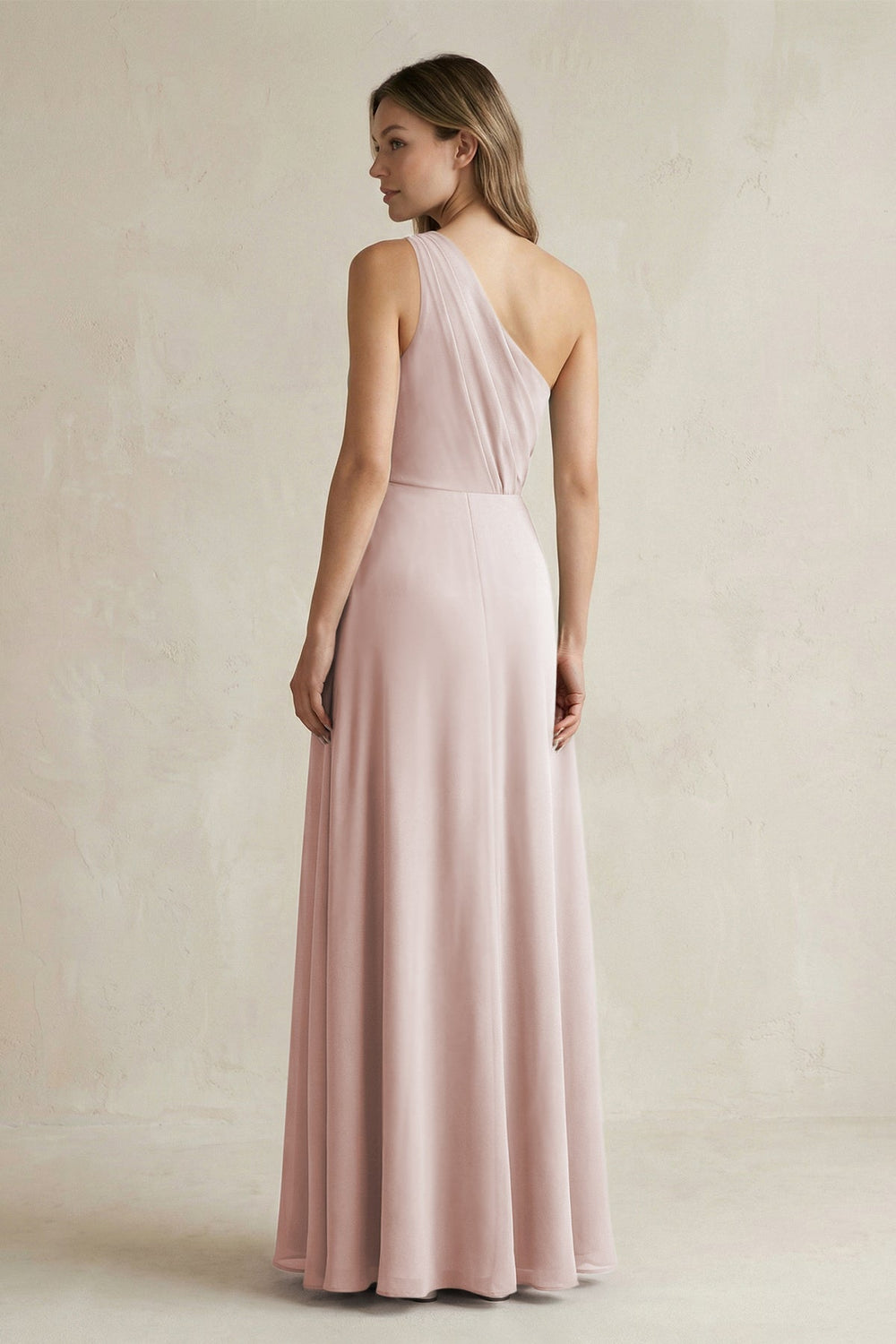 One-Shoulder Chiffon A-Line Bridesmaid Dress With Slit in Toffee - KissProm BRIDESMAID DRESSES